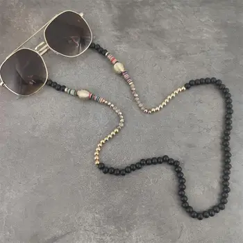 Hechos a mano de Perlas de Madera Eyewears Cadenas de Negro con Cuentas de Gafas de sol de Gafas de Eslingas de Cable de Titular Gafas de Cuerdas Para la máscara