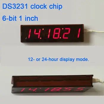 6-dígitos 1 digitaces de la pulgada led del tubo de la hora del reloj de 12/24 horas de visualización del modo de hora minutos segundos DS3231 chip de bricolaje caso