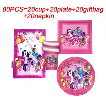 Alto Qulity de dibujos animados de color Rosa de My Little Pony la Fiesta de Cumpleaños de Tazas de Banderas Placas Servilleta Pony Fiesta Temática Vajillas Conjunto 80pcs