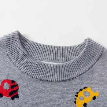 (2-7T) el Otoño y el invierno de los niños de acrílico suéter creativo coche de impresión de manga larga de dibujos animados de punto impreso cálido suéter F4*