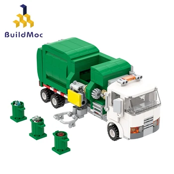 BuildMoc de la Ciudad Vista a la Calle la Basura de la Clasificación de Camiones de Basura de Bloques de Construcción de Technic Coche de Saneamiento Camión Set de Juguetes para niños Regalo