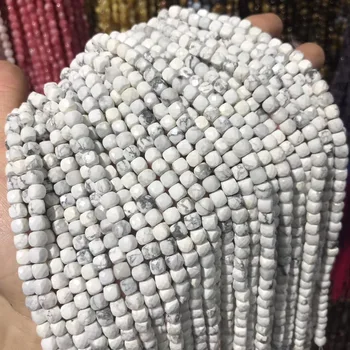 Facetas Cuentas de Piedra Natural Blanco Turquesa Suelta Perlas Para Hacer DIY Pulsera del Collar de la Joyería de Resultados de Tamaño de 5x5mm
