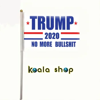 100pcs/ paquete bandera de tamaño 14*21cm Trump 2020 Campaña para las Elecciones Presidenciales de Bandera con el asta de la bandera de plástico longitud de 30cm de Lado las banderas