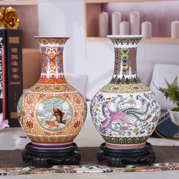 Jingdezhen jarrones de cerámica esmalte de dragón y Fénix muebles creativos adornos de arreglos florales decoración