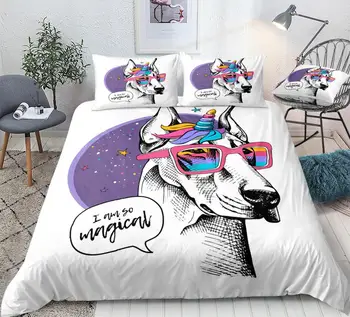 Doberman de ropa Unicornio con Perro funda de Edredón con Fundas de almohada Mágico arco iris Ropa de cama para los Adolescentes de dibujos animados de la Mascota 3pcs