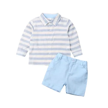 Conjunto de niños caballero de la Moda de Trajes de Niño Bebé Formal Traje de Rayas de Manga Larga Camiseta+pantalones Cortos ropa de Verano Ropa