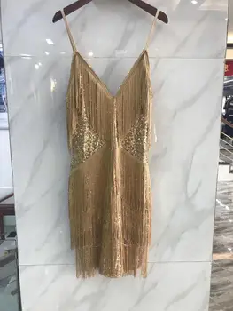 2019 de las Nuevas Mujeres de oro v cuello la correa de espagueti sin mangas vestidos vestido de Bodycon del vendaje del vestido de la Celebridad de la noche dropshipping