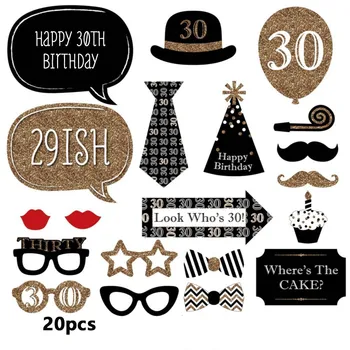 20pcs/lot Negro de los Hombres de Corbata Sombrero Gafas de 30 A 40 Años de Edad, Cumpleaños, Fiesta de Aniversario de BRICOLAJE Foto Props Suministros