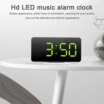 LED de Alarma Multifuncional del Reloj de Espejo Reloj Digital de Repetición de Alarma de Tiempo de Pantalla LCD con Luz de Noche, Mesa de Escritorio USB Decoración para el Hogar