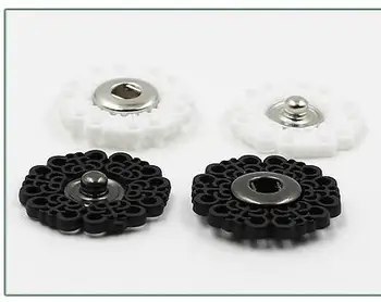60 sets / lot NSF-027 de plástico de Nylon de coser pulse el botón de la Flor de botón a presión sujetadores de 4 tamaños en Blanco/Negro envío gratis