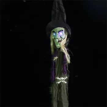 Halloween Horror Juguetes Eléctricos Hanuted Muñecas de la Bruja de Adorno para la Decoración de Halloween Colgante Muñeca de Bruja con Miedo en los Ojos Brillantes