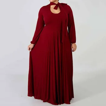 Casual maxi vestido plisado de las mujeres más el tamaño de L-3XL de gran tamaño túnica africana de trabajo de la oficina de desgaste elegante otoño vestido largo mujer 2020