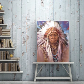 Hombre indio con Plumas Retrato Pop Art Lienzo de Pintura de Carteles y Grabados de la Pared del Arte de la Imagen para la Sala de estar Decoración del Hogar Sin el Marco
