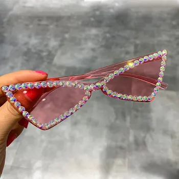 Gafas de sol de las mujeres de Montura de diamante de imitación de gafas de sol de color Amarillo rosa Color Caramelo Pequeñas pantallas para Fiesta de mujeres de Estilo oculos feminino