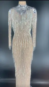 2020 De Oro De Flecos, Pedrería Vestido De Celebrar Cumpleaños De Plata De La Borla De Los Vestidos De La Etapa De Trajes De Baile De Las Mujeres Cantante Bailarina Traje