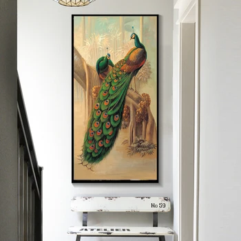 Pinturas en lienzo de la Sala Marco de Arte de la Pared de pavo real Par de Fotos HD Impresiones de Oro de la Cola del pavo real Cartel de la Decoración del Hogar 11.11