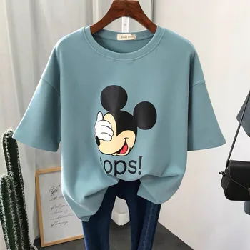 Disney Mickey de la Mujer T-camisa de Mujer de corea de dibujos animados de Impresión Suelta y Delgada Media manga de Verano tocando Fondo Camisa de Estudiante de la Superior