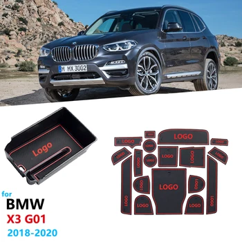 Los accesorios del coche para BMW X3 G01 2018 2019 2020 Antideslizante de Goma de la Puerta de la Ranura de la Copa Mat Apoyabrazos de la Caja de Almacenamiento de Estiba de Limpieza X3M
