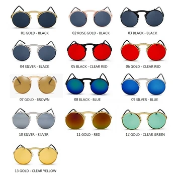 Steampunk Gafas de sol de Metal Redondo de las Mujeres de los Hombres de Estilo Retro Flip Circular de Doble Gafas de Sol Masculinas CÍRCULO de GAFAS de SOL Vintage Eyewear