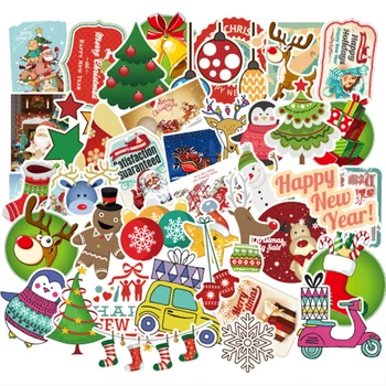100pcs / set Feliz Navidad Pegatinas de la Calle Doodle Conjunto de etiqueta para el Día de Navidad del PVC de la prenda Impermeable de la etiqueta Engomada