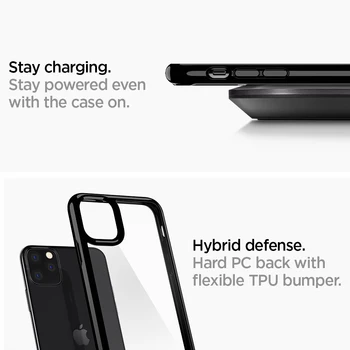 Spigen Ultra Hybrid S para el iPhone 11 Pro Caso Milésimas de grado Certificada Claro Duro Panel Posterior con Soporte + Flexible Parachoques
