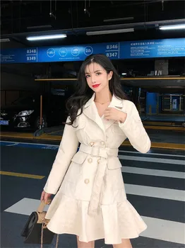 Elegante Terciopelo de Algodón Abrigo de las Mujeres 2020 Otoño Chic de la Moda coreana Largo de Doble Botonadura Parka abrigo de la Correa de la Cintura de Sirena de la Chaqueta
