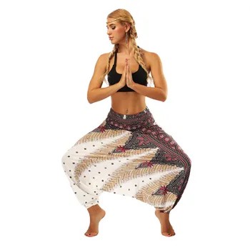 La moda Suelta de Yoga Pantalones de las Mujeres Casual Sport Pantalones Holgados Boho Aladdin Mono con Pantalones Altos de cintura elástica de yoga pantalones Bombachos