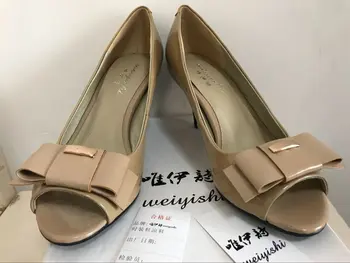 2018 weiyishi Nueva albaricoque señora de la oficina sandalias de cuero de patente de las mujeres zapatos de tacón alto zapatos de las mujeres