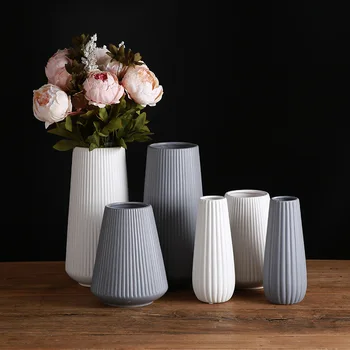 Mediterráneo jarrón de cerámica del norte de Europa moderna simple polvo blanco gris ornamento floral de inicio del dispositivo glaseado