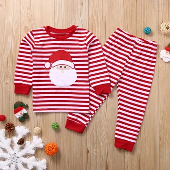 1-7Y niño niños pijamas de bebé niños niñas de Navidad de Santa Tops de Rayas+Pantalones Pijamas ropa de dormir Trajes Conjunto de 2020 pijama enfants Q5