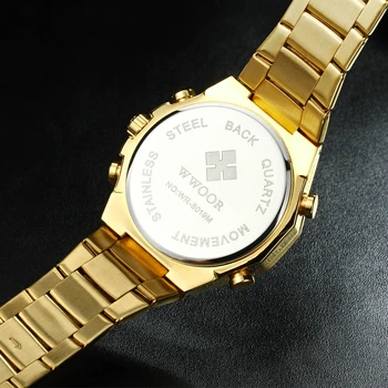 WWOOR de Lujo Originales de la Marca Superior de Acero Inoxidable Reloj de Cuarzo de los Hombres Digital LED Reloj Deportivo Militar reloj de Pulsera relogio masculino