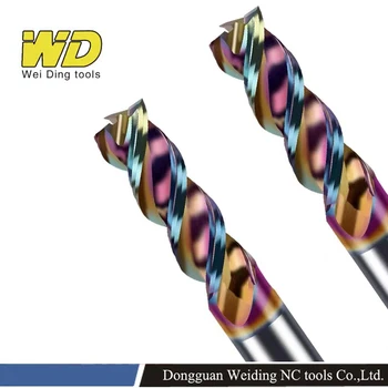 DLC de colores de Revestimiento de Molino de Extremo Para el Aluminio de 3 flautas cortador de fresado Cnc de Fresado, Herramientas de Acero de Tungsteno de cobre cortador de madera