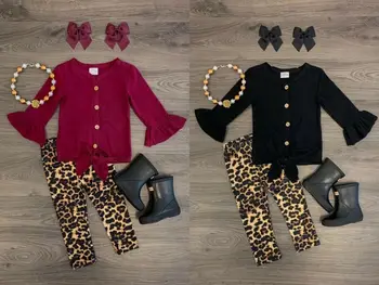Las Niñas de bebé de Leopardo Trajes camiseta+Pantalones Conjunto de Niño de Otoño de Ropa de Chándal de reino unido