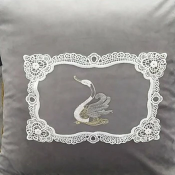 Cusack 2 Pcs 27 x 18 cm Blanco Apliques de Encaje de Malla Bordado de Cisne para la Confección de Textiles para el Hogar Recorte de BRICOLAJE, Manualidades Tela de Encaje