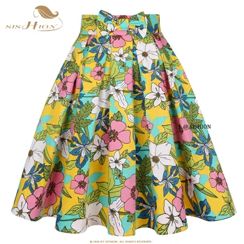 SISHION 2021 Harajuku Y2K las Mujeres de Cintura Alta Falda Plisada SS0012 Falda Floral Impreso Retro Swing de Algodón Más el Tamaño de la Vendimia de las Faldas