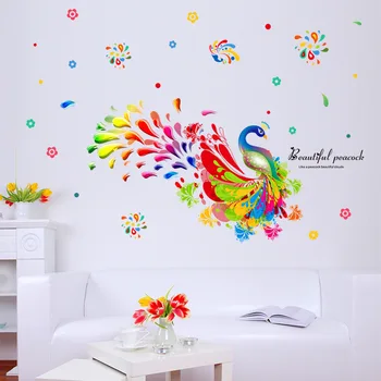 Colorido pavo real etiquetas Engomadas de la Pared de la Habitación de los Niños Hermosos Peahen Decoración para el Hogar en el Arte de Vinilo de PVC Animales de vinilos Creativos fondo de pantalla