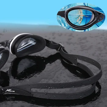 Galvanizar Anti-UV Gafas de Natación Anti Niebla Impermeable Unisex Gafas de Buceo de Silicona Marco de Natación Gafas+ Gorro de Natación