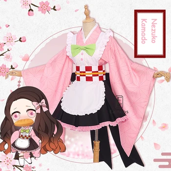 Anime Demon Slayer Kamado Nezuko Kanroji Mitsuri Kochou Shinobu Tsuyuri Kanawo Cosplay De Maid Kimono Uniformes Peluca De Vestuario