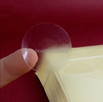Stock, envío libre redondo/círculo de diámetro 25 mm transparente/claro de fondo en blanco de vinilo/pvc auto-adhesivo de la etiqueta engomada,1000pcs/lot