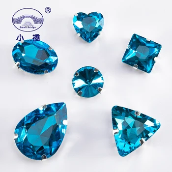 El lago Azul de las planas diamantes de Imitación Para la Ropa Mixta de la Forma de Coser Piedras Decorativas de Cristal de Strass Con Garra 50PCS/PACK S042