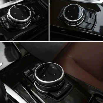 1pcs Multimedia de la perilla de la cubierta Para BMW F10 F20 F30 IDrive Coche Grande Ribete de Botón Negro+Plata Accesorio