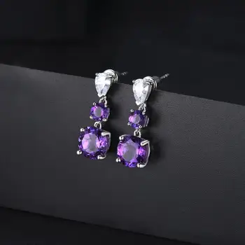 Hutang Naturales Amatista Púrpura de piedras preciosas Pendientes para Mujer Plata de ley 925 Aretes de la Ronda de Marca Fina Elegante de la joyería