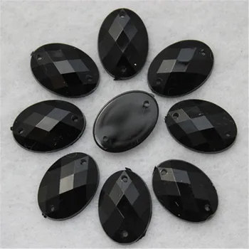 200pcs/lot 13X18mm Coser En Acrílico de Color Negro en Forma de Óvalo diamantes de Imitación de Acrílico de las planas de Pedrería con 2 hoyos para Ropa, Zapato