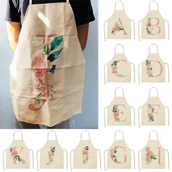 Personalizable multifuncional delantal de cocina de algodón y lino delantal impreso flor de letras sin mangas de anti-incrustantes delantal