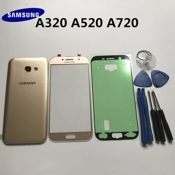 Original Samsung Galaxy A3 A320 A5 A520 A7 A720 A2017 Carcasa Trasera de Cristal de Teléfono de la Tapa Posterior de la Puerta de la Batería+vidrio frontal de la lente de+HERRAMIENTAS