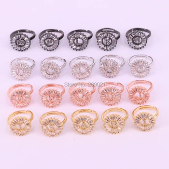 10Pcs de la venta caliente de la moda de micro pave CZ Letra del Alfabeto de los anillos,al por mayor Cubic Zirconia iniciales encanto anillo