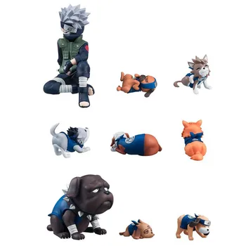 9Pcs/set de Naruto figuras de Acción, Juguetes de PVC Hatake Kakashi Con el Bebé Perros Modelo de la Colección de Juguetes Regalos de Cumpleaños