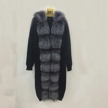 2019 nueva de cuero de hierba natural de piel de zorro abrigo de otoño e invierno abrigo de mujer de punto suéter largo abrigo de piel de mujer