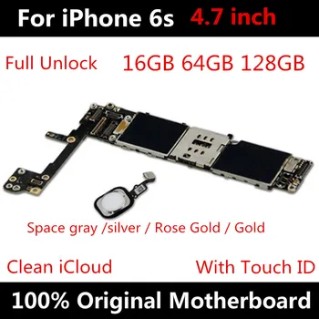 Para el iPhone 6S lógica de la junta de 4,7 pulgadas de 64 gb Placa base Original de Fábrica Desbloqueado Placa base Con Touch ID IOS de Soporte de Actualización 16/128GB