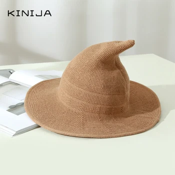 Halloween bruja sombrero de las Mujeres de lana de punto Sombrero de Moda Sólido cubo tapa de fiesta sombrero de pescador sombrero de la cuenca de la tapa de verano suncreen sombrero